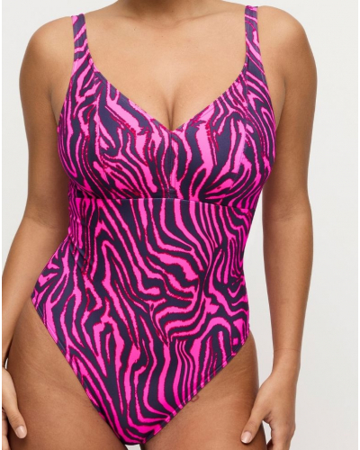 Maillot de bain une pièce plongeant sans armatures Prima Donna Swim Malabo (Hot Pink Zebra)