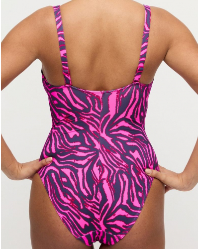 Maillot de bain une pièce plongeant sans armatures Prima Donna Swim Malabo (Hot Pink Zebra)