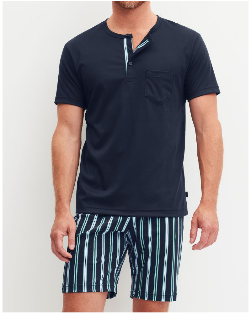 Pyjama shorts with short sleeves with buttons Calida Relax Choice 100% cotton (Saphir Blue)