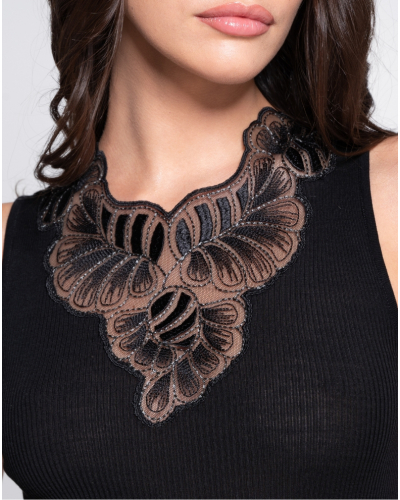 Ribbed tank top wool and silk Oscalito 7619 (Black)