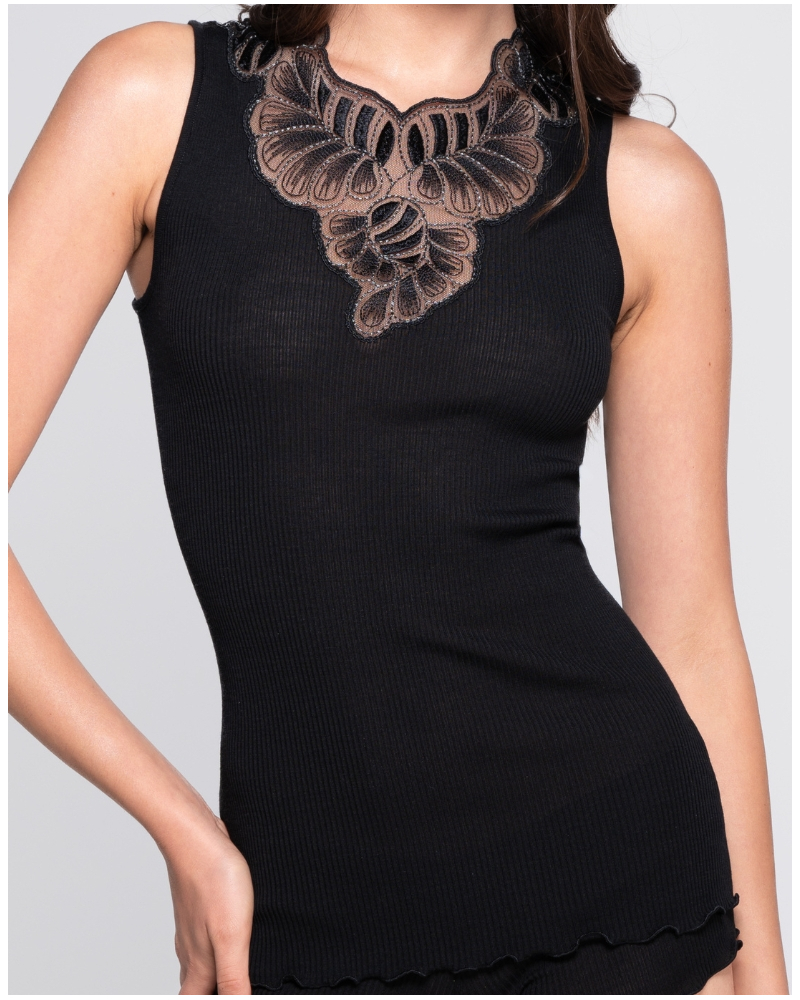 Camiseta de tirantes acanalada lana y seda Oscalito 7619 (Negro)