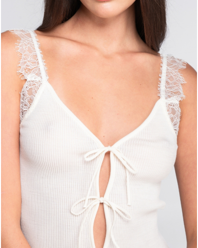 Top de canalé con encaje de lana y seda Chantilly Oscalito 7640 (Champagne)