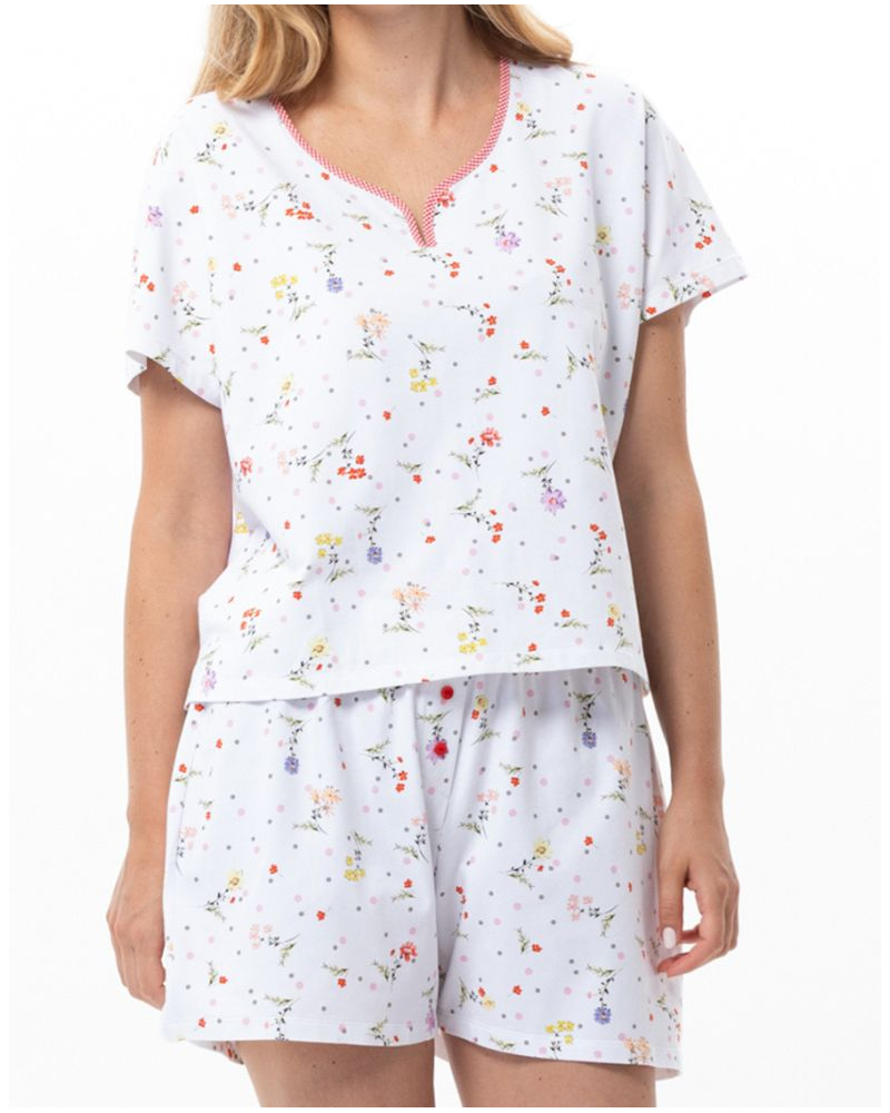 Pijama corto de algodón jersey Le Chat Daisy (Blanco)