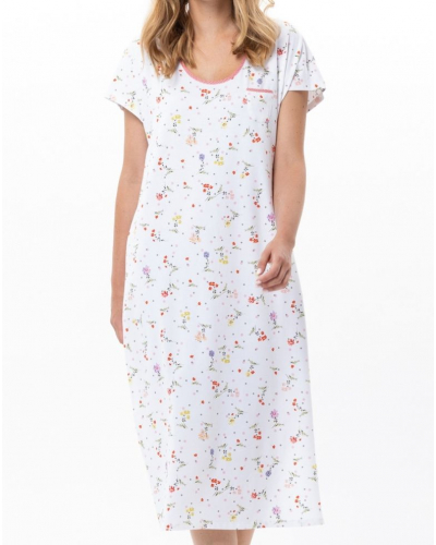 Long Cotton Jersey Nightdress Le Chat Daisy (White)