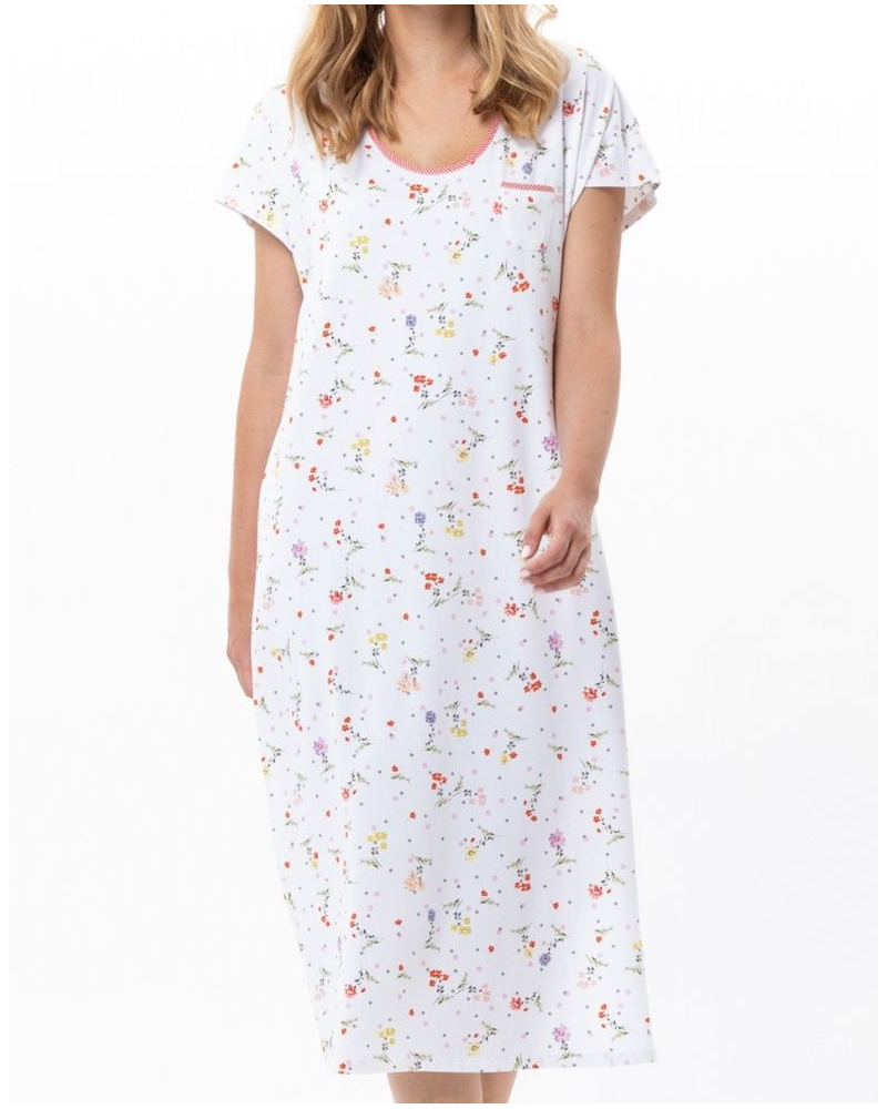 Long Cotton Jersey Nightdress Le Chat Daisy (White)