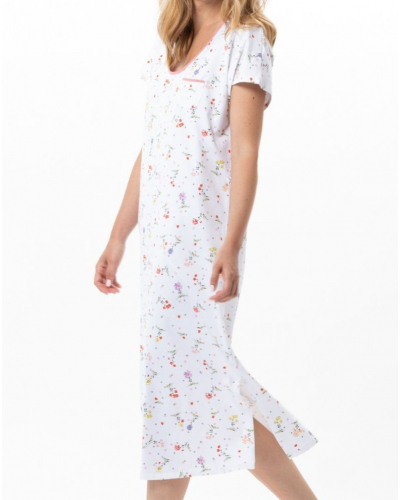 Chemise de nuit longue en Coton Jersey Le Chat Daisy (Blanc)