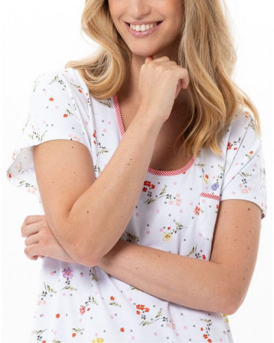 Long Cotton Jersey Nightdress Le Chat Daisy (White)