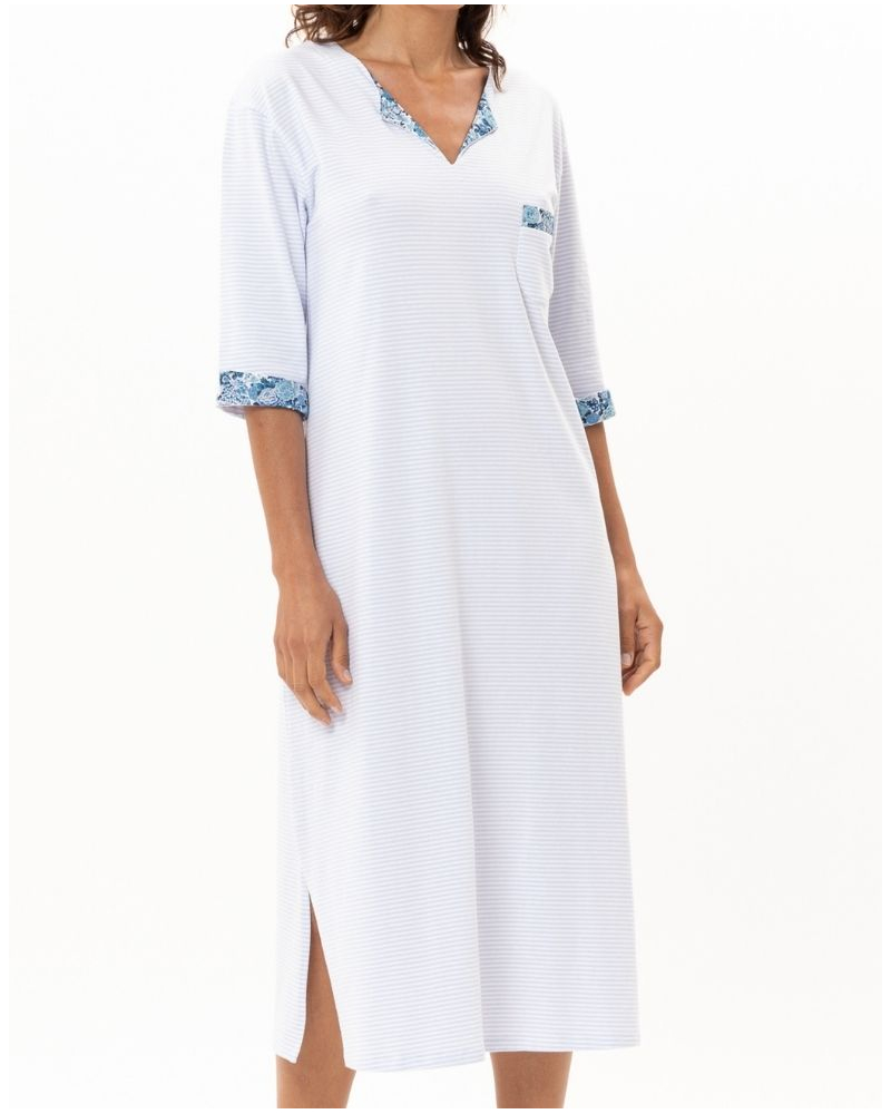 Long Cotton Jersey Nightdress Le Chat Garden (Ciel)