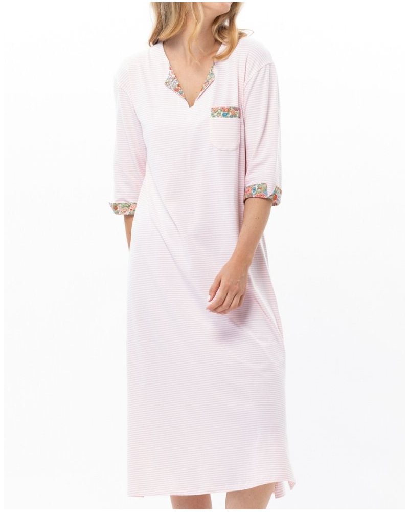 Long Cotton Jersey Nightdress Le Chat Garden (Rose)