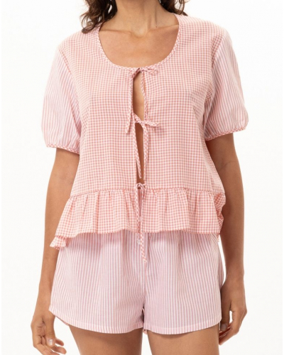 100% Cotton Short Pyjama Le Chat Patio (Corail/Blanc)