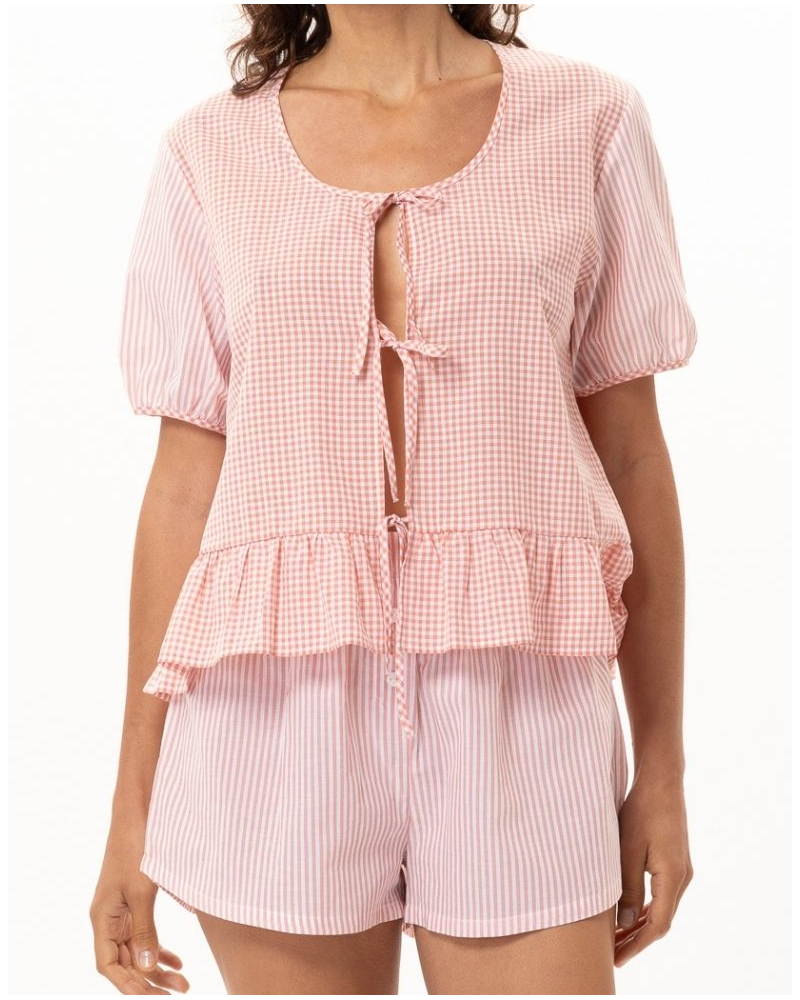 Pyjama short 100% Coton Le Chat Patio (Corail/Blanc)