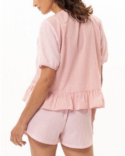 Pyjama short 100% Coton Le Chat Patio (Corail/Blanc)