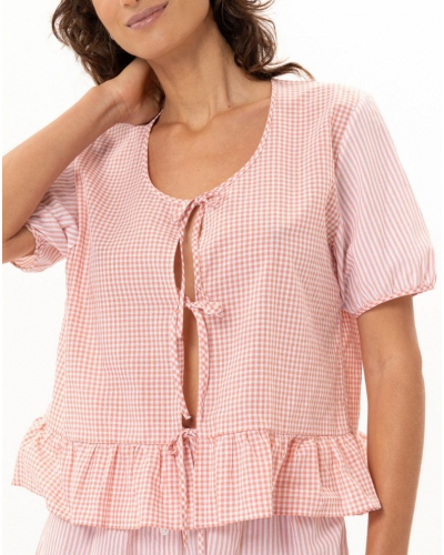 100% Cotton Short Pyjama Le Chat Patio (Corail/Blanc)