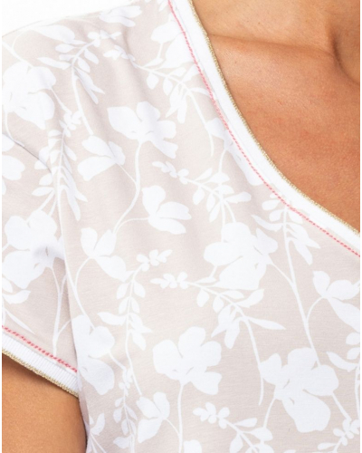 Camisón de algodón jersey Le Chat Siesta (Blanc/Beige)