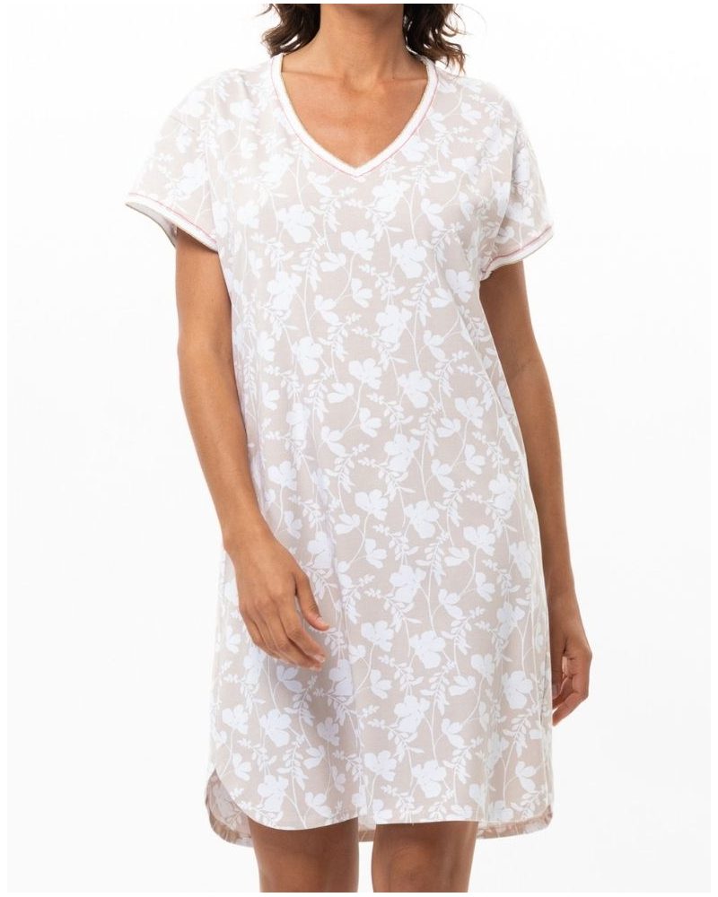 Cotton Jersey Nightdress Le Chat Siesta (Blanc/Beige)