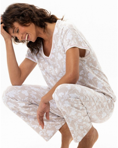 Pyjama en Coton Jersey Le Chat Siesta (Blanc/Beige)