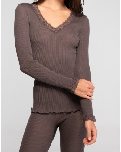 Top manches longues laine et soie Leavers Oscalito 3404 (Taupe)