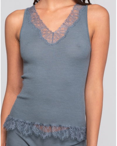 Camiseta de tirantes acanalada de lana y seda con encaje de Chantilly Oscalito 7641(Zucchero)