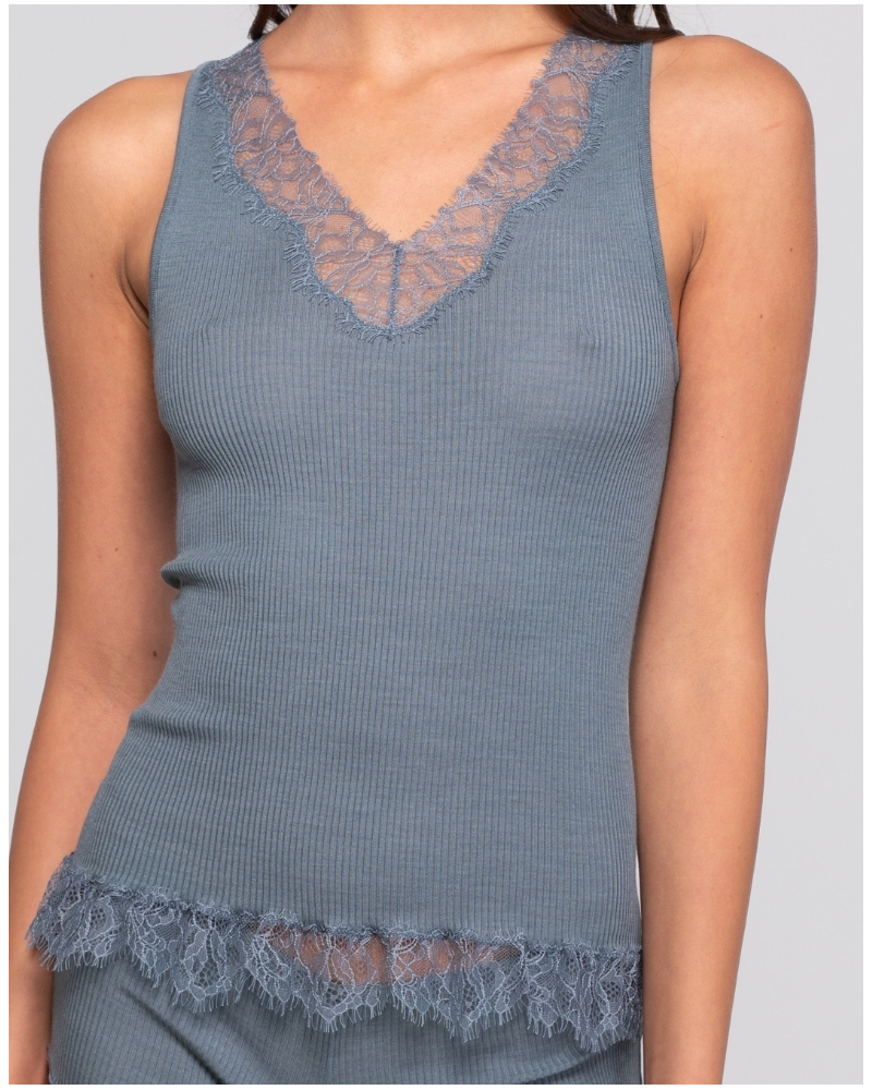 Ribbed tank top in wool and silk with Chantilly lace Oscalito 7641(Zucchero)