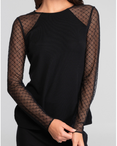 Long-sleeved topwool and silk Jacquard Oscalito 7621 (Black)