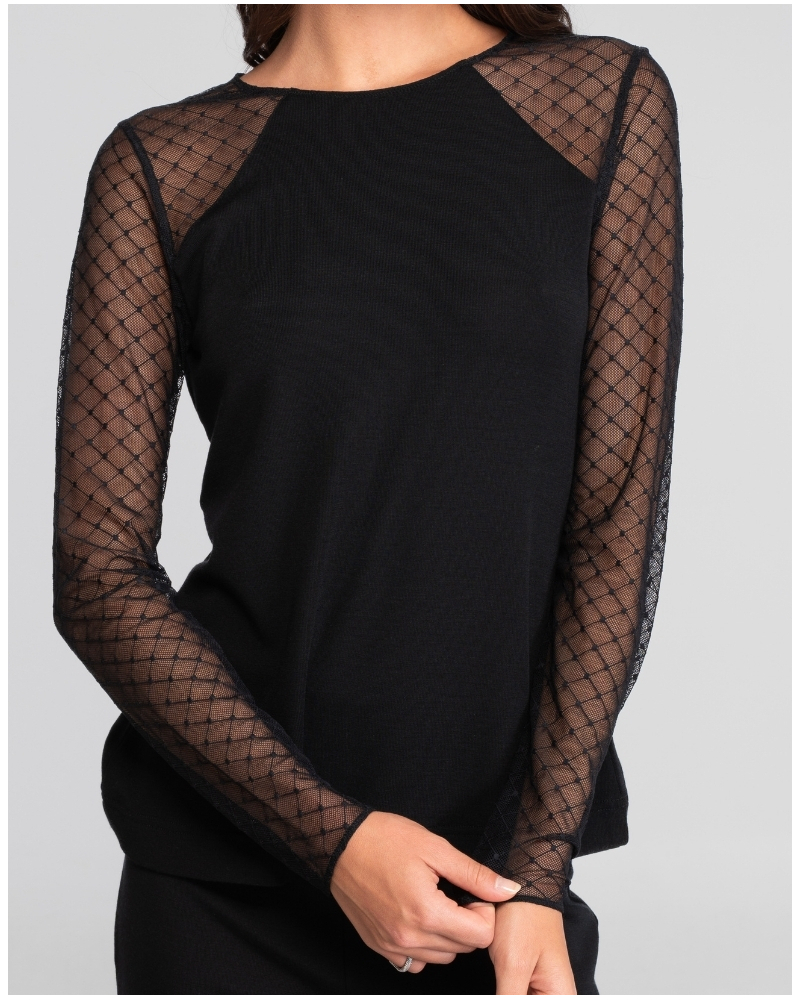 Top manches longues laine et soie Jacquard Oscalito 7621 (Noir)