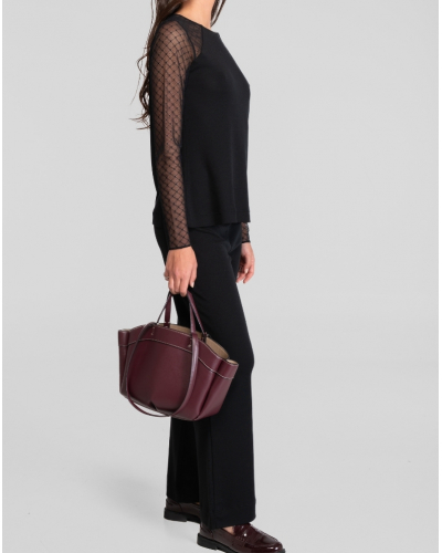 Top manches longues laine et soie Jacquard Oscalito 7621 (Noir)