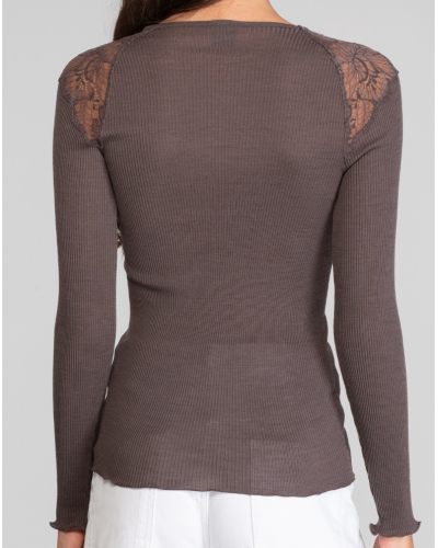 Chemise côtelée laine et soie Dentelle Leavers Oscalito 7612 (Taupe)