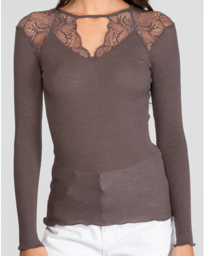 Chemise côtelée laine et soie Dentelle Leavers Oscalito 7612 (Taupe)