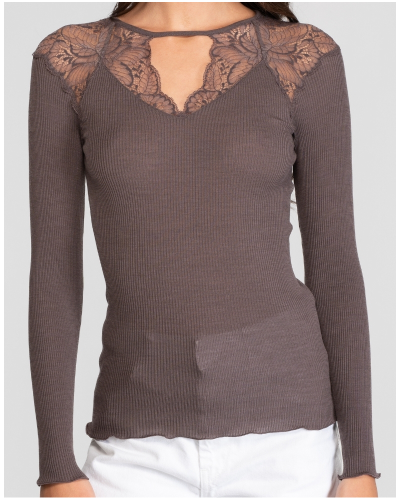 Chemise côtelée laine et soie Dentelle Leavers Oscalito 7612 (Taupe)