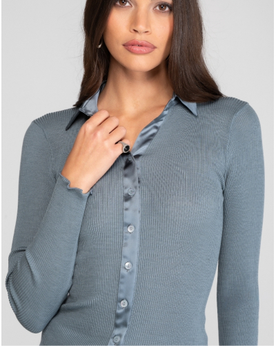 Blusa de canaléborde de satén de lana y seda Oscalito 6350 (Zucchero)