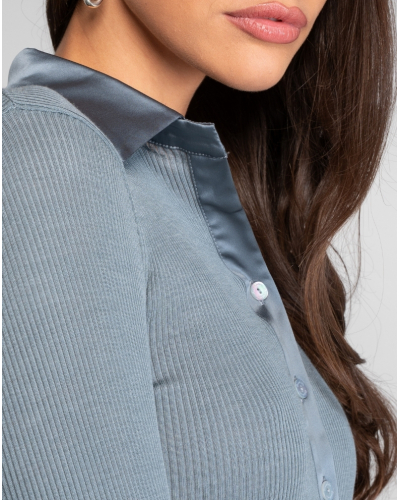 Ribbed shirt wool and silk satin border Oscalito 6350 (Zucchero)