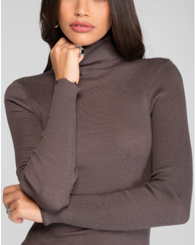 Blusa cuello alto lana y seda Oscalito 3438 (Taupe)