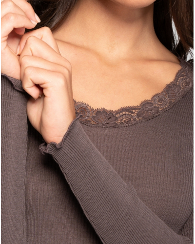 Long sleeve Undershirt wool and silk Leavers Oscalito 3416 (Taupe)