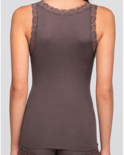 Débardeur laine et soie dentelle leavers Oscalito 3410 (Taupe)
