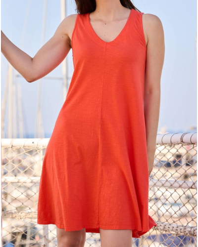 100% Cotton Sleeveless V-Neck Beach Dress Massana (Coral)