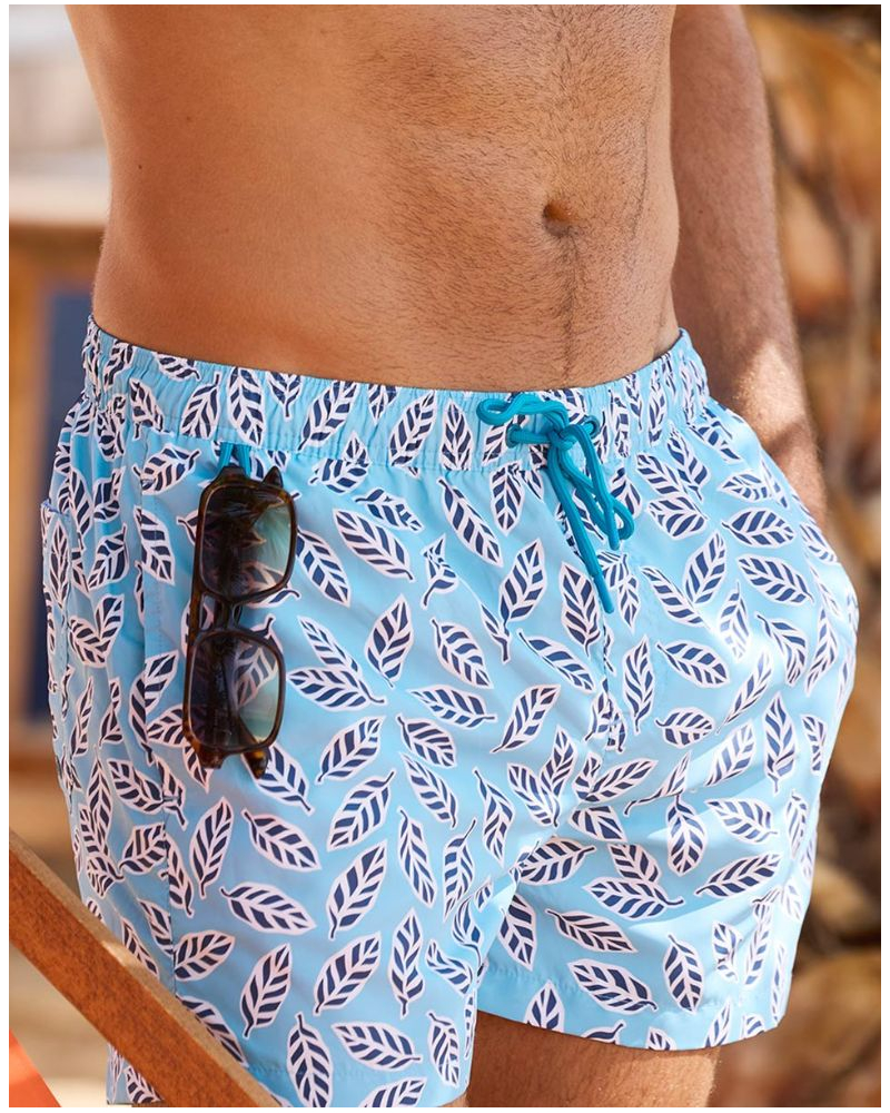 Leaf Print Swim Shorts Massana (Light Blue)