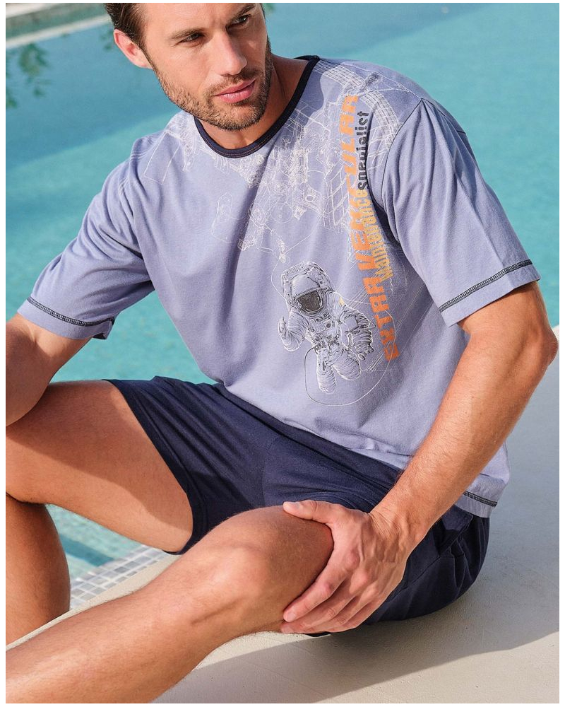 Pyjama court coton et modal Astronaute Massana (Bleu)