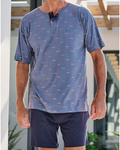 Pijama Corto de Algodón con Cuello Abotonado, Motivos Massana (Gris)