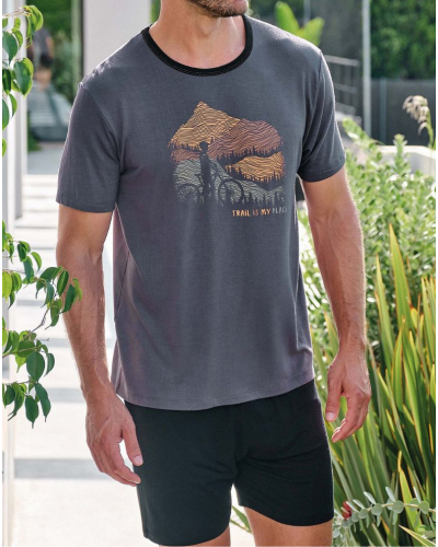 Short pajamas with round neck Trail is my place Massana (Gris)