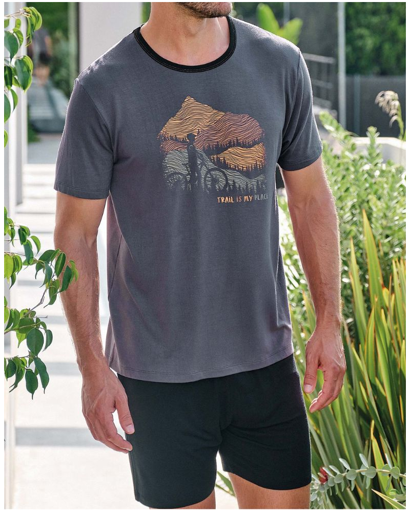 Pyjama court col rond Trail is my place Massana (Gris)