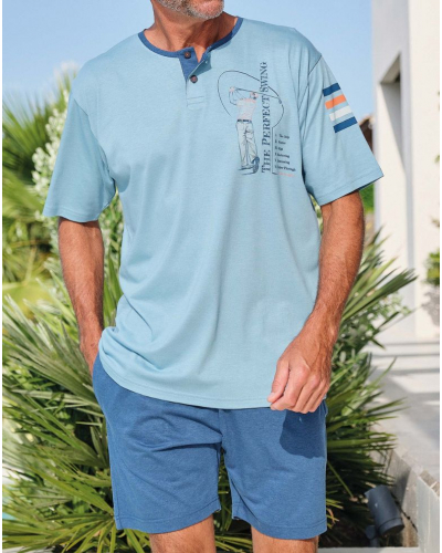 Pijama corto de algodón con cuello abotonado The Perfect Swing Massana (Azul Medio)