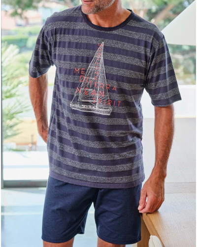 Short Cotton Striped Nautique Massana Pajama (Navy)