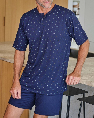 Short Pajama with Buttoned Collar Palmiers Massana (Navy)
