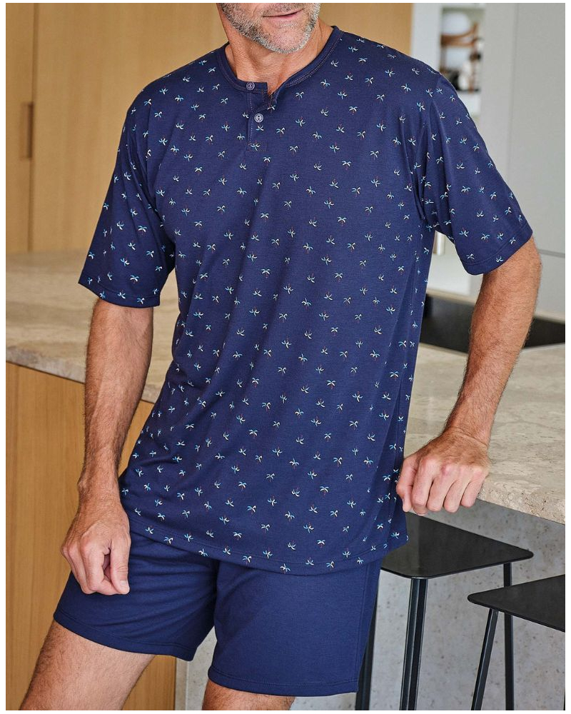 Short Pajama with Buttoned Collar Palmiers Massana (Navy)