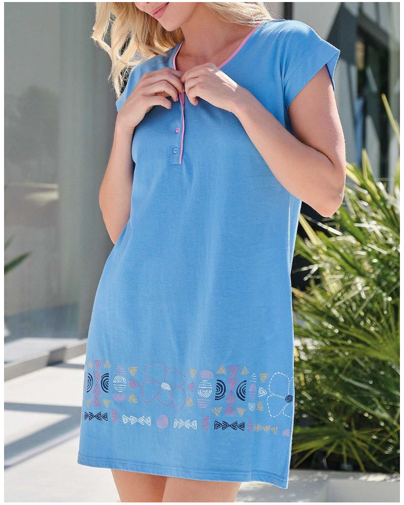 Massana Buttoned Floral Nightshirt 100% Cotton (Blue)