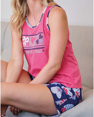 Massana Short Crew Neck Tank Top Cotton Pajama (Fuchsia)