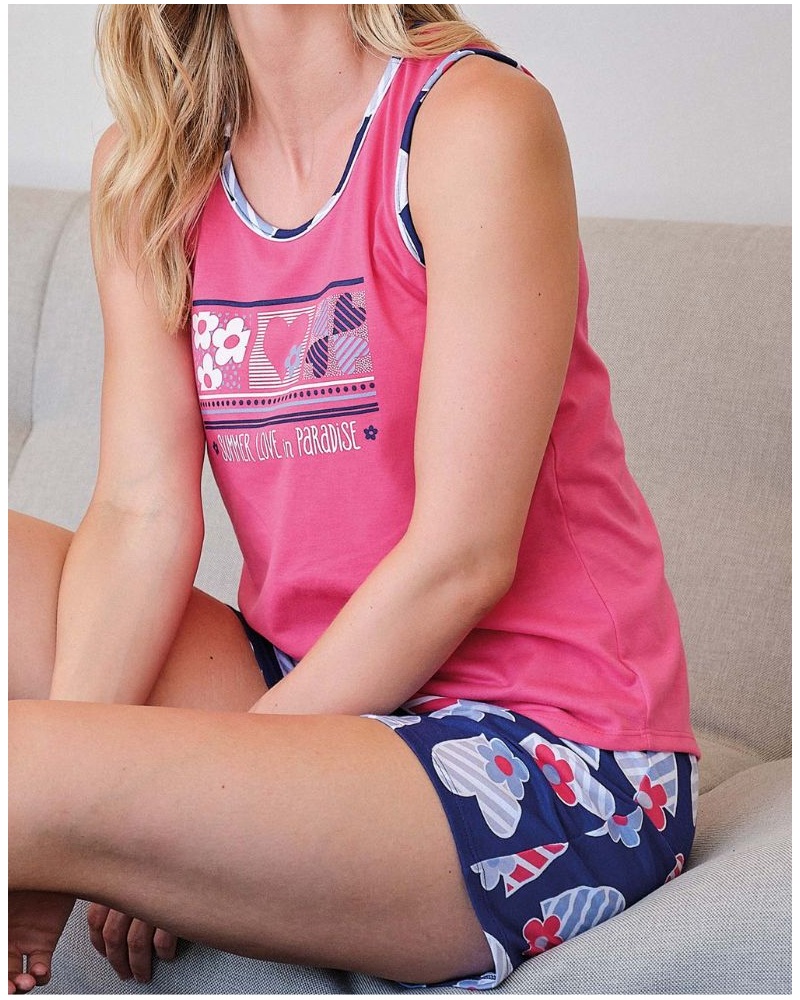 Massana Short Crew Neck Tank Top Cotton Pajama (Fuchsia)