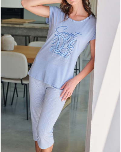 Pyjama manches courtes Sunset Coton Massana (Celeste)