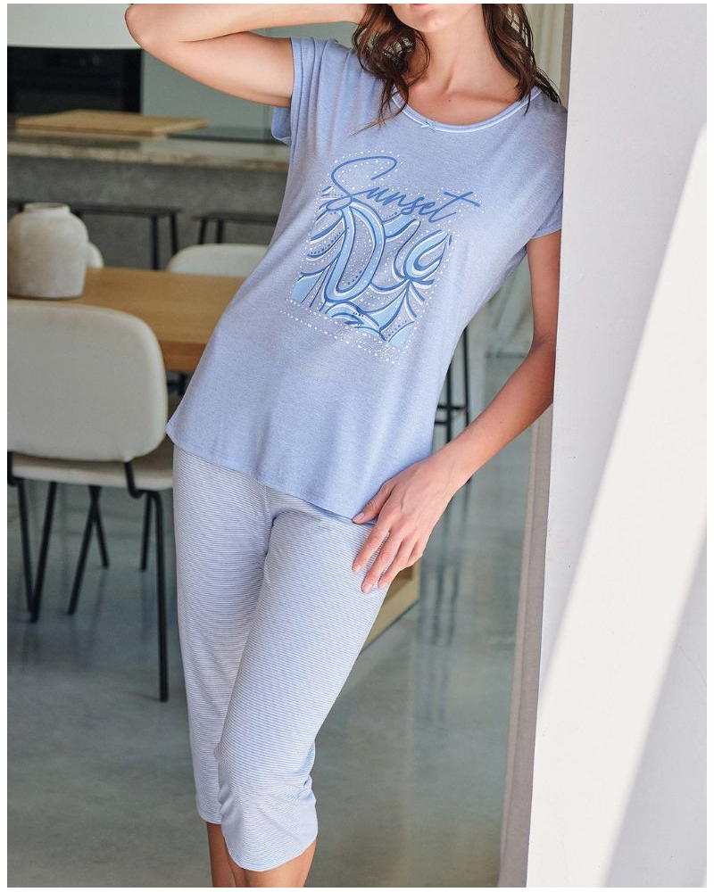 Pijama de manga corta Sunset algodón Massana (Celeste)