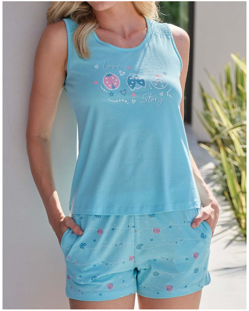 Massana Love Story Short Tank Top Pajama Cotton and Modal (Turquoise)